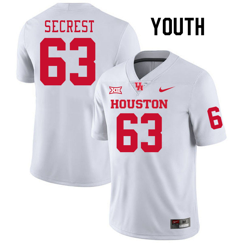 Youth #63 Sam Secrest Houston Cougars College Football Jerseys Stitched-White